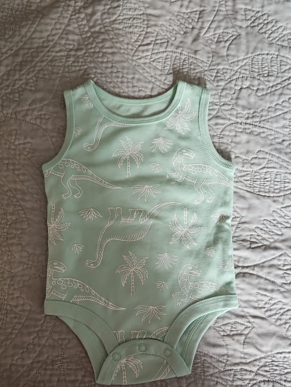 Mint Green Dino Print Sleeveless Baby Bodysuit